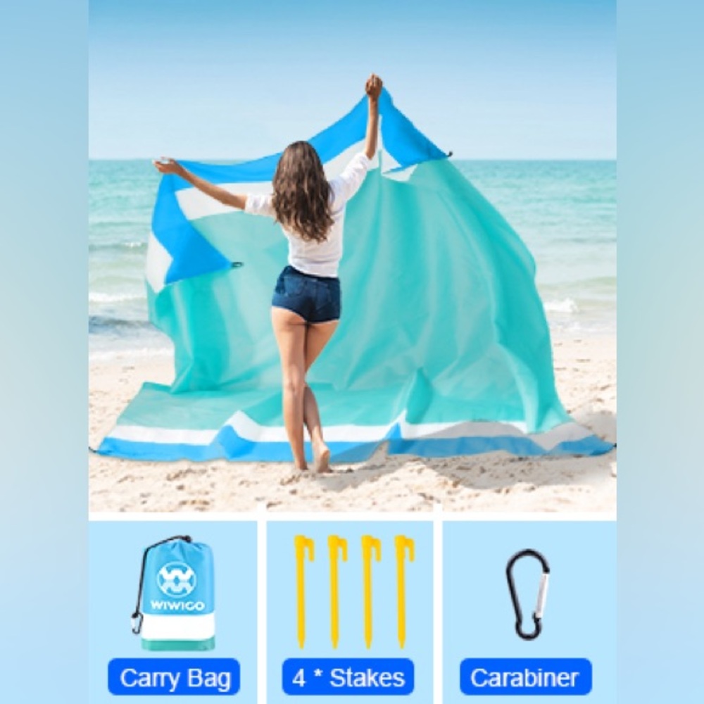 NIB - Sandproof 79” X 82” Oversized Beach Blanket in Color: Lake Blue